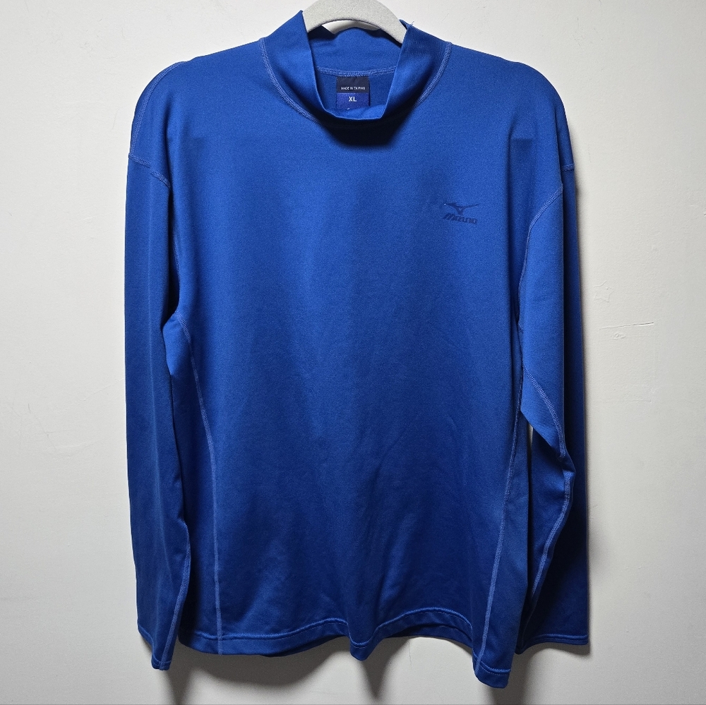 Mizuno Blue Mock Turtleneck Long Sleeve Size XL Sporty Athletic Fitness Exercise